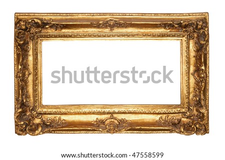 Photo of old antique gold frame over white background. Clipping path included.