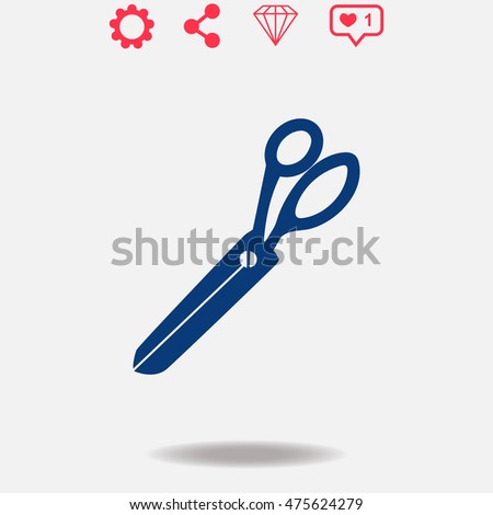 Scissors vector icon on grey background.