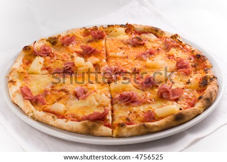 Pizza with ham and pineapple