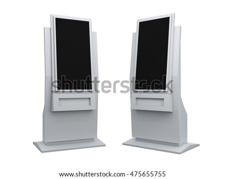 3D Illustration Rendering Mock up kiosk touch screen for information in isolated background with work paths, clipping paths included.