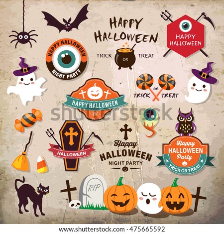 Happy Halloween design elements. Halloween design elements, logos, badges, labels, icons and objects.
