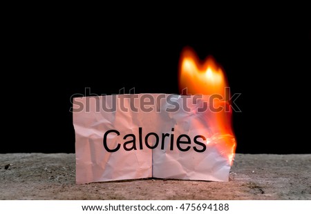 Burning paper with word "calories" Royalty-Free Stock Photo #475694188