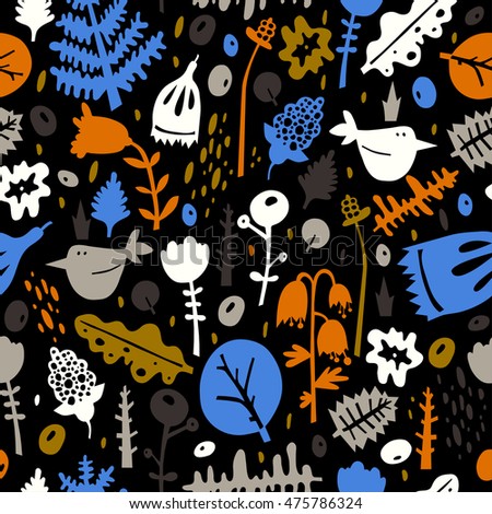 Colorful seamless pattern - birds in flowers - vector illustration.