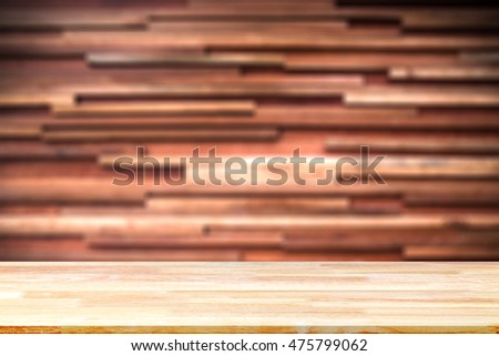 Abstract Natural wood table texture isolated on blur wooden background : Top view of plank wood for graphic stand product, interior design or montage display your product.