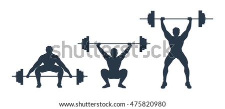 Squat with barbell. Process of squat with heavy barbell. Weightlifting, bodybuilding. 	exercise sequence weightlifting. Royalty-Free Stock Photo #475820980
