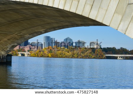 Washington DC in Autumn - A view of Rosslyn framed by Memorial Bridge 