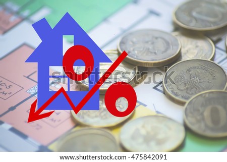 Red percent sign on a background of money . The concept of changing prices on the market