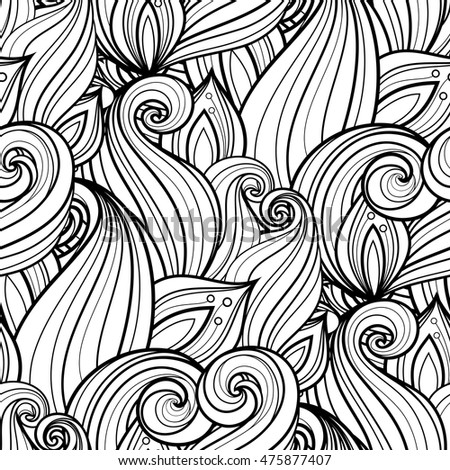 Vector Seamless Monochrome Floral Pattern. Hand Drawn Floral Texture, Decorative Flowers, Coloring Book