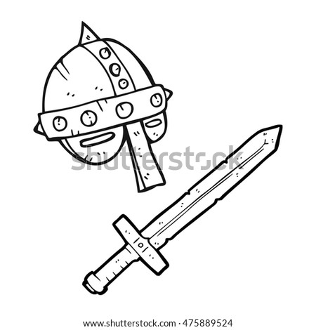 freehand drawn black and white cartoon medieval helmet