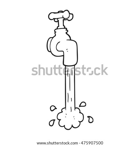 freehand drawn black and white cartoon running faucet