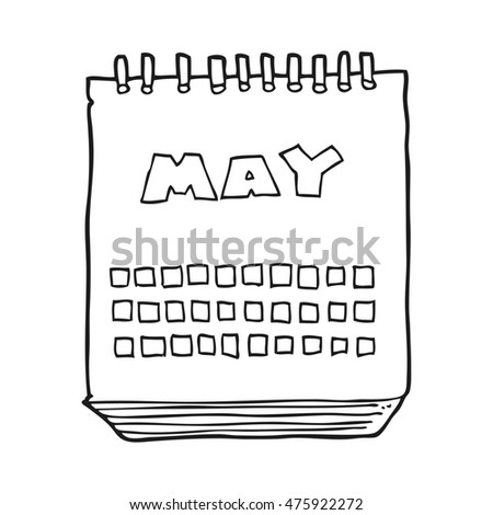 freehand drawn black and white cartoon calendar showing month of may