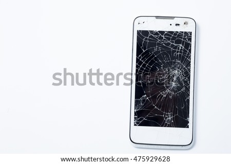 Broken Screen Smartphone on white background. image is copy space