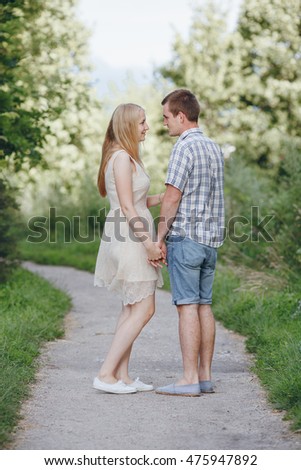loving couple walking park, kissing HD