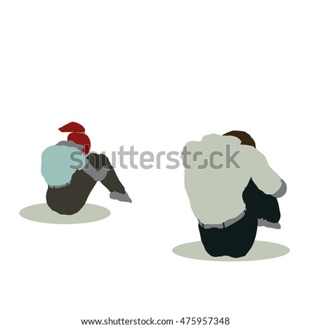 EPS 10 vector illustration of man and woman silhouette in Sitting On Ground pose
