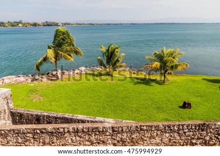 View from Castillo de San Felipe, Spanish colonial fort at the entrance to Lake Izabal in eastern Guatemala