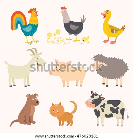 Funny farm animals icon set. Vector hand drawn eps 10 clip art illustration isolated on white background.