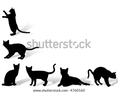 Illustration about funny cats silhouette in typical poses