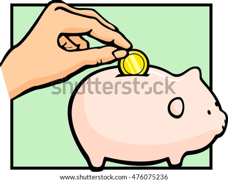 hand inserting a coin in a piggy bank
