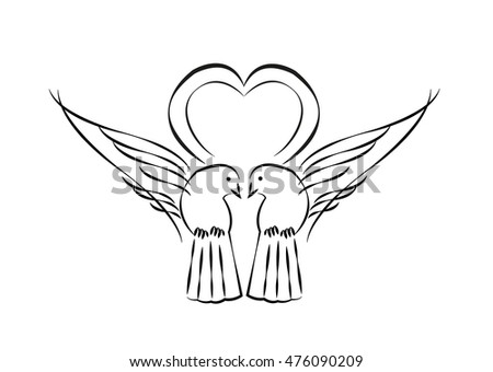 Two Doves Kissing Each Other in Outline Form. Editable Clip Art.
