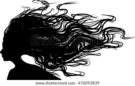 Profile Silhouette - Woman with long hair - Vector Illustration