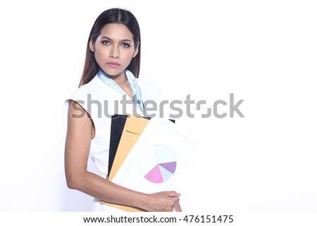 White Business Working Woman Model in executive look carrying file envelop graph, copy space for text concept