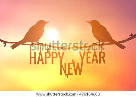 Silhouette bird and happy new year