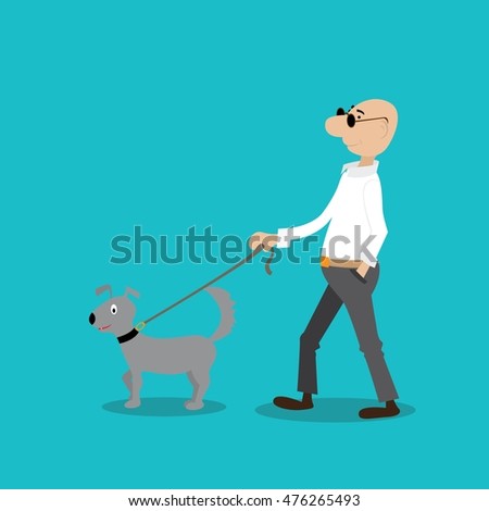a man walks with a dog. vector illustration cartoon
