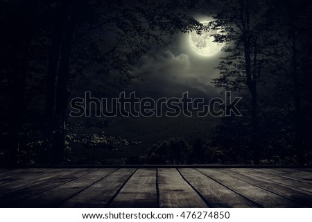 Night mountains landscape with moon light. Beauty nature background Royalty-Free Stock Photo #476274850