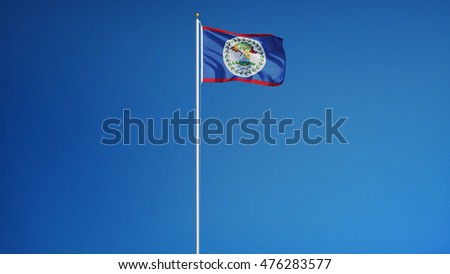 Belize flag waving against clean blue sky, long shot, isolated with clipping mask alpha channel transparency