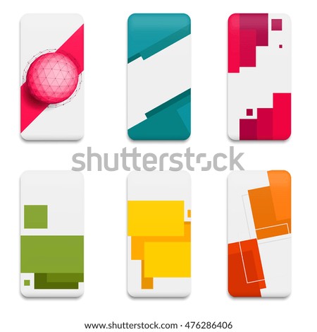 Collection graphics covers for mobile phone. Template case or sticker for technology device. Mockup for branding, advertising, business and corporate identity. Vector illustration