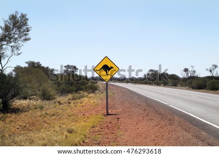 kangaroo warning sign on Stuart Highway in South Australia