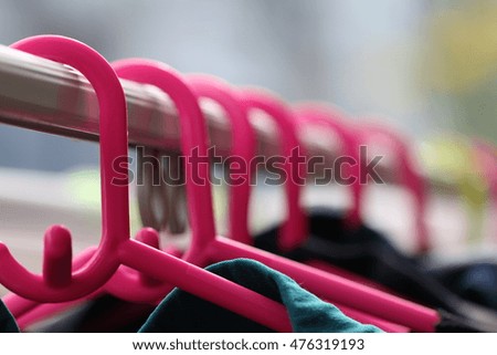 clothes line and clothes hanger on soft background,home working concept
