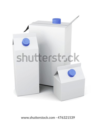 Packaging for juice milk or of different sizes on a white background. 3d rendering.