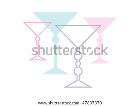 Simple illustration of four champagne/cocktail glasses in pastel colors (for weddings, parties, new year, ...)