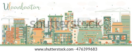 Abstract Ulaanbaatar Skyline with Color Buildings. Vector Illustration. Business Travel and Tourism Concept with Historic Buildings. Image for Presentation Banner Placard and Web Site.