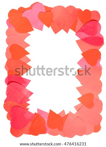frame from paper hearts with cut out canvas isolated on white background