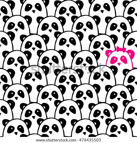 Panda seamless pattern. Scandinavian design. Vector illustration background. Girly minimalist texture