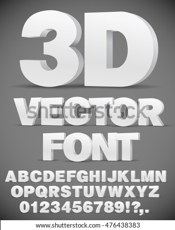Vector 3D flat style font. Set of letters and numbers in EPS10 Royalty-Free Stock Photo #476438383