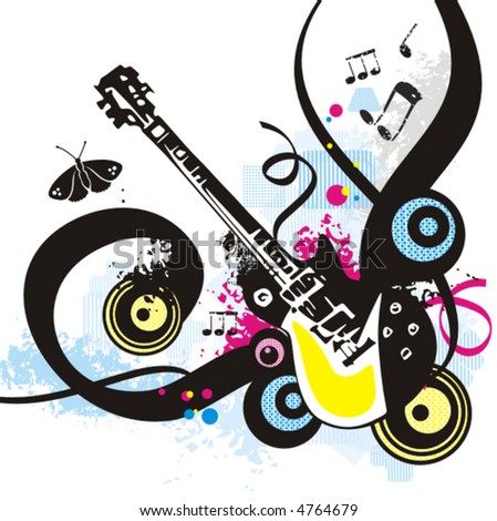Music instrument background series, vector illustration of an electric guitar with grunge details.