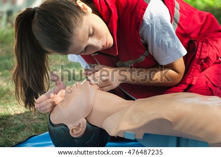 CPR practice, mouth to mouth