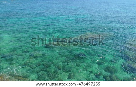 View of clear and turquoise sea water. Cala estreta, Costa Brava, Catalonia.