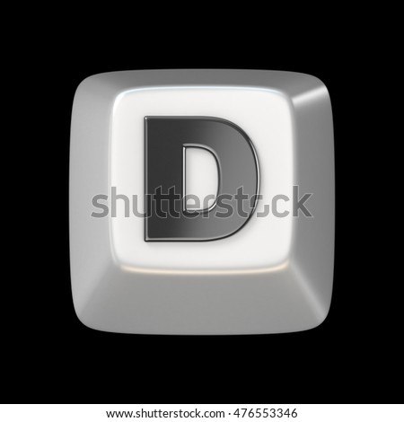 Computer keyboard key FONT. Letter D 3D render illustration isolated on black background
