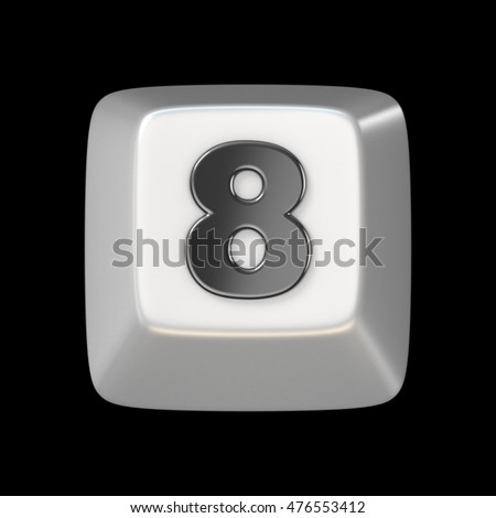 Computer keyboard key number EIGHT 8 3D render illustration isolated on black background