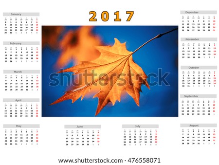 Calendar for 2017.