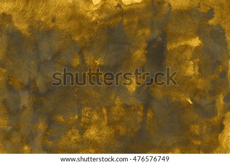 Abstract hand made watercolor background with ink texture and gold foil effect.