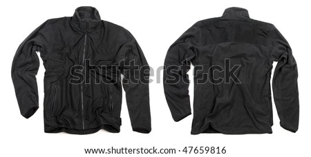 Photograph of wrinkled blank grey jacket - front and back view isolated on white background. Ready for your design or logo.