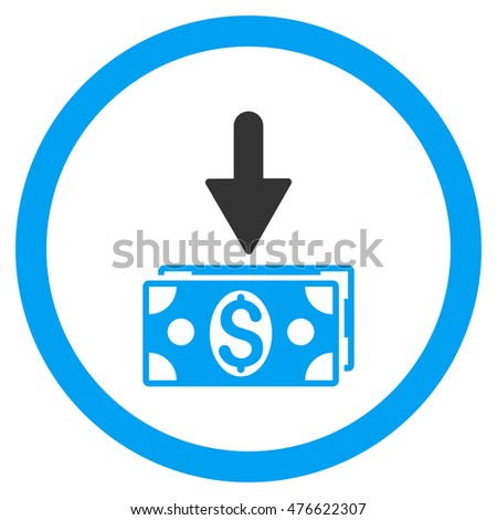 Get Dollar Banknotes rounded icon. Vector illustration style is flat iconic bicolor symbol, blue and gray colors, white background.