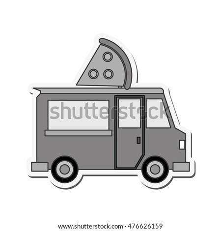 pizza truck delivery fast food urban business icon. Flat and isolated design. Vector illustration