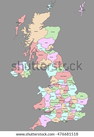 Highly detailed political United Kingdom map Royalty-Free Stock Photo #476681518