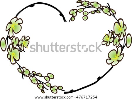 vector Plum flower with heart shape border